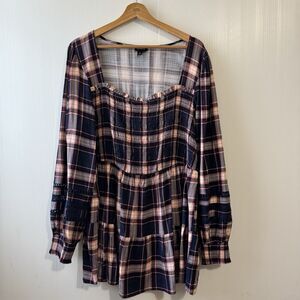 Torrid Babydoll Rayon Slub With Lace Inset Smocked Tiered Top Sz 2X Cottage